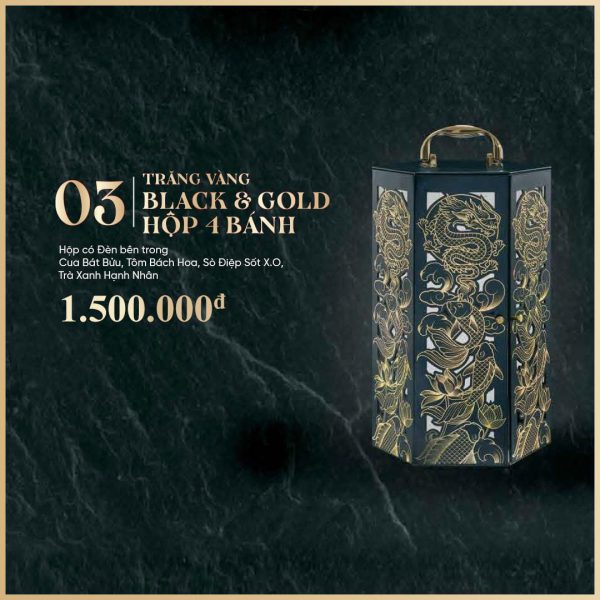 Bánh trung thu Kinh Đô Trăng vàng Black and Gold 4 bánh x 160g + Trà