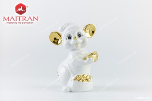 Tượng Chuột Quý 10 cm Màu trắng Trang trí vàng