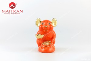 Tượng Chuột Phú 20 cm Màu cam trang trí vàng