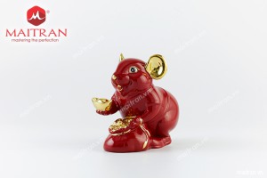 Tượng Chuột Phú 8 cm Màu đỏ trang trí vàng